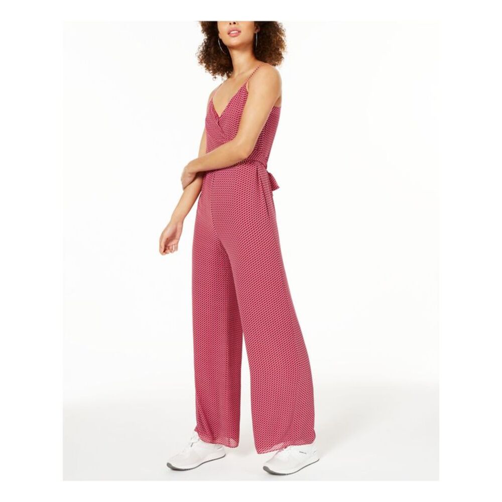 MICHAEL MICHAEL KORS Womens Pink Spaghetti Strap V Neck Wide Leg Jumpsuit XXS - Picture 3 of 4
